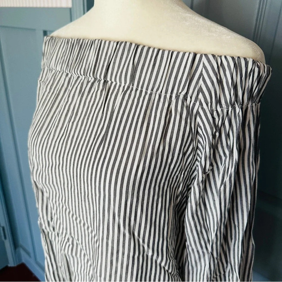 NEW 7 For All Mankind Off the Shoulder Striped Bow Tie Sleeves Blouse - Picture 3 of 9